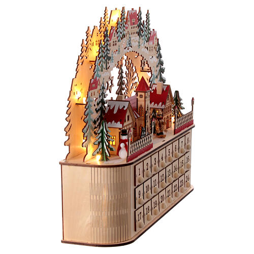 Wooden Advent calendar with music box and lights, German style, 16x18x5 in 8