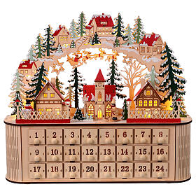 Calendrier de l'Avent boîte à musique bois style allemand éclairé 40x45x15 cm