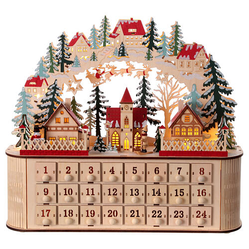 Calendario dell'Avvento carillon legno stile tedesco illuminato 40x45x15 cm 1