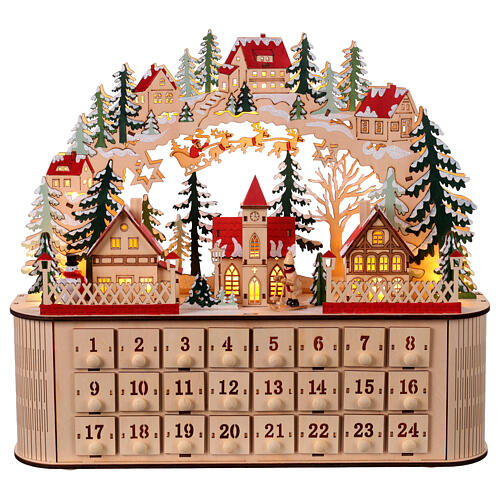 Calendario dell'Avvento carillon legno stile tedesco illuminato 40x45x15 cm 1