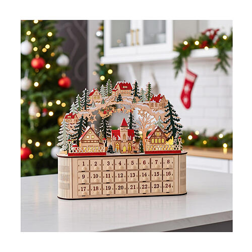 Calendario dell'Avvento carillon legno stile tedesco illuminato 40x45x15 cm 2
