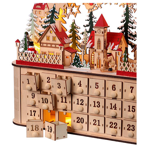 Calendario dell'Avvento carillon legno stile tedesco illuminato 40x45x15 cm 3