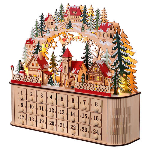 Calendario dell'Avvento carillon legno stile tedesco illuminato 40x45x15 cm 4