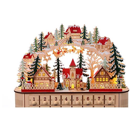 Calendario dell'Avvento carillon legno stile tedesco illuminato 40x45x15 cm 5