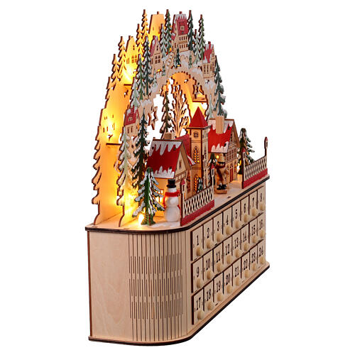 Calendario dell'Avvento carillon legno stile tedesco illuminato 40x45x15 cm 7