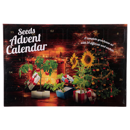 Adventskalender mit Saatgut und Gewächshaus, Modell "Weihnachtskamin", 24 verschiedene Sorten 1