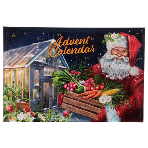 Adventskalender mit Saatgut und Gewächshaus, Modell "Weihnachtsmann vor Gewächshaus", 24 verschiedene Sorten 2