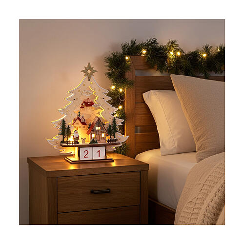 Datario Adviento árbol de Navidad madera luminoso led blanco cálido 35x30x10 cm 2