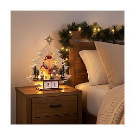 Dateur Avent sapin de Noël bois lumineux LED blanc chaud 35x30x10 cm