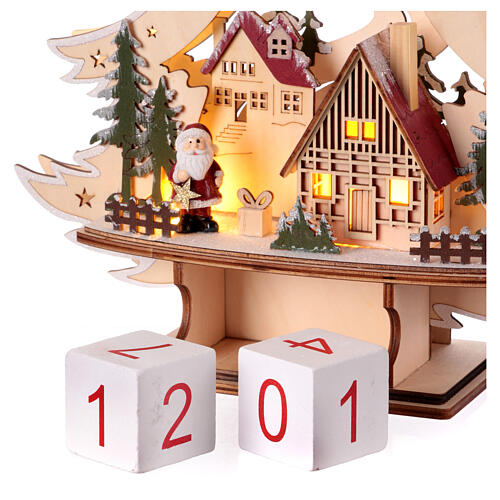 Datario Avvento albero di Natale legno luminoso led bianco caldo 35x30x10 cm 2