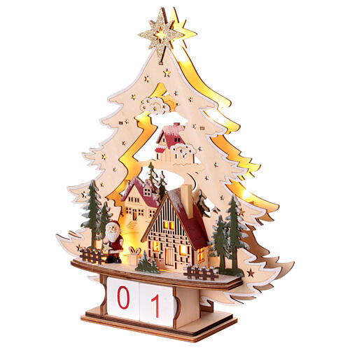Datario Avvento albero di Natale legno luminoso led bianco caldo 35x30x10 cm 4