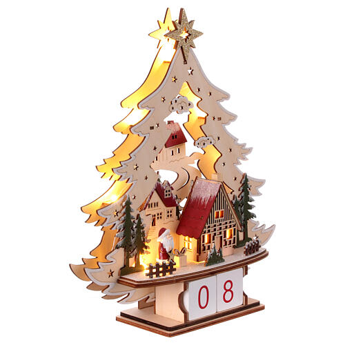 Datario Avvento albero di Natale legno luminoso led bianco caldo 35x30x10 cm 5