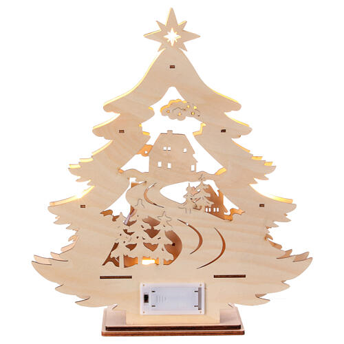 Advent calendar Christmas tree luminous wood warm white LED 35x30x10 cm 6