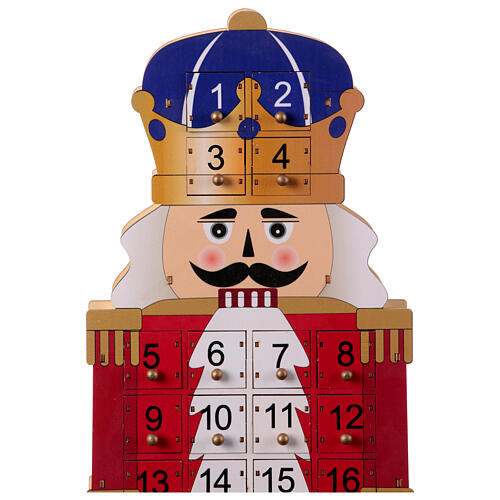 Calendario de Adviento Cascanueces de Navidad chaqueta roja madera 55x25x5 cm 5