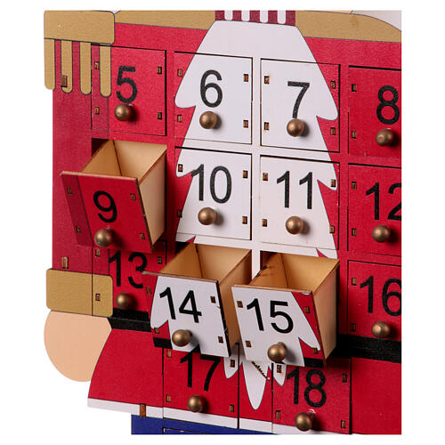 Calendario dell'Avvento Schiaccianoci di Natale giacca rossa legno 55x25x5 cm 5