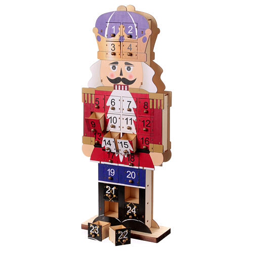 Calendario dell'Avvento Schiaccianoci di Natale giacca rossa legno 55x25x5 cm 4