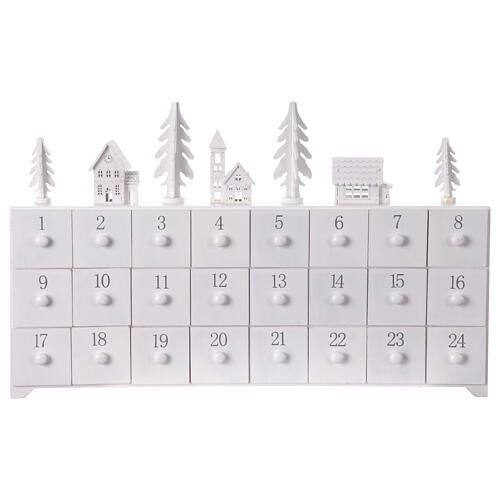 Adventskalender aus weiß lackiertem MDF mit Dekor – 30 × 10 × 45 cm 1