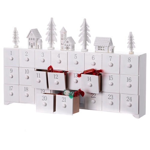 Adventskalender aus weiß lackiertem MDF mit Dekor – 30 × 10 × 45 cm 6