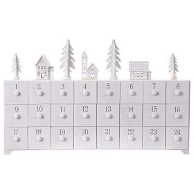 Advent calendar, white decorated wood, 12x4x18 in