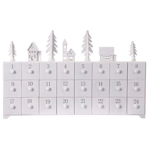 Advent calendar, white decorated wood, 12x4x18 in 2