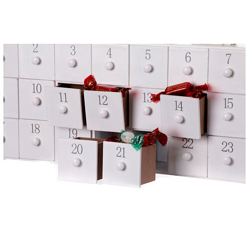 Advent calendar, white decorated wood, 12x4x18 in 3