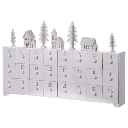 Advent calendar, white decorated wood, 12x4x18 in 7