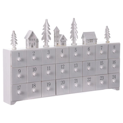 Advent calendar, white decorated wood, 12x4x18 in 10