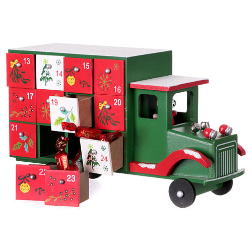 Advent calendar: colourful wooden truck, 8x6x12 in 8