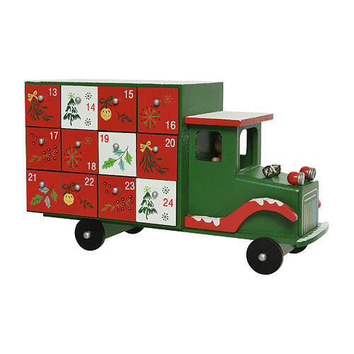 Advent calendar: colourful wooden truck, 8x6x12 in 10
