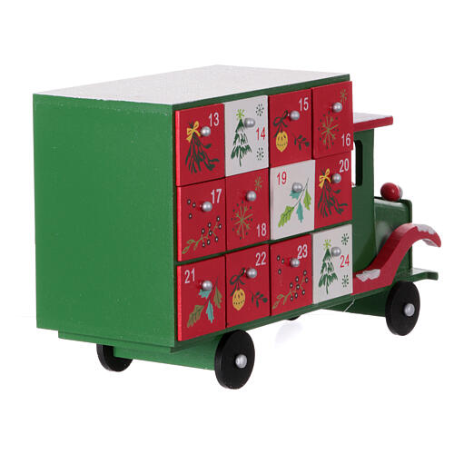 Advent calendar: colourful wooden truck, 8x6x12 in 13