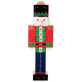 Advent calendar: nutcracker with drawers, colourful wood, 20x6x4 in