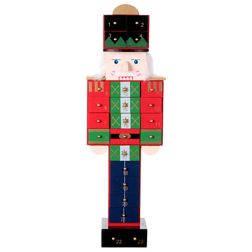 Advent calendar: nutcracker with drawers, colourful wood, 20x6x4 in 1