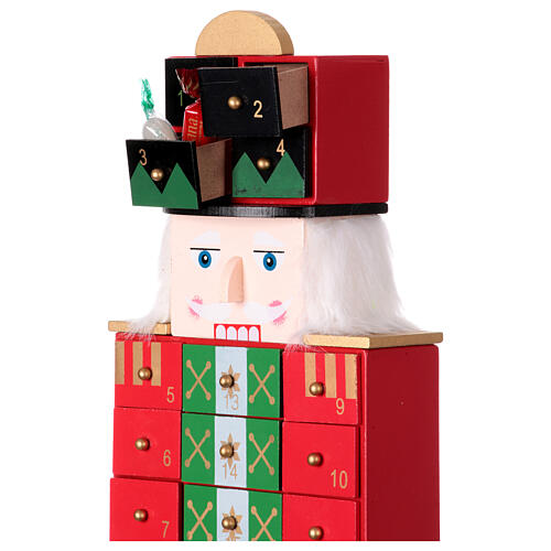 Advent calendar: nutcracker with drawers, colourful wood, 20x6x4 in 3