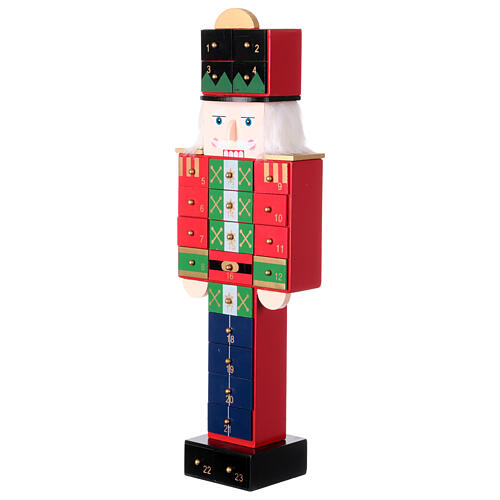 Advent calendar: nutcracker with drawers, colourful wood, 20x6x4 in 6