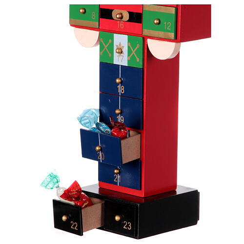 Advent calendar: nutcracker with drawers, colourful wood, 20x6x4 in 7