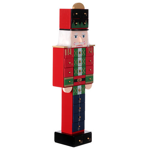 Advent calendar: nutcracker with drawers, colourful wood, 20x6x4 in 12