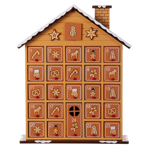 Adventskalender in Form eines Häuschens aus MDF – 35 × 25 × 10 cm 2