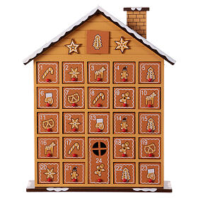 Advent calendar, wooden gingerbread house, 14x10x4 in