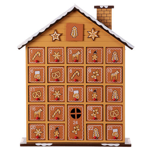 Calendário Advento casinha de doces madeira 35x25x10 cm 1