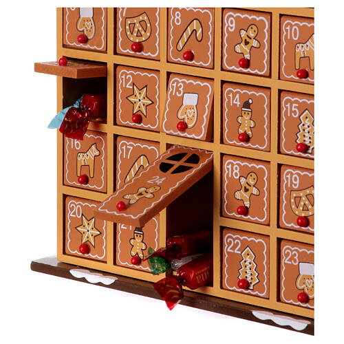 Calendário Advento casinha de doces madeira 35x25x10 cm 3
