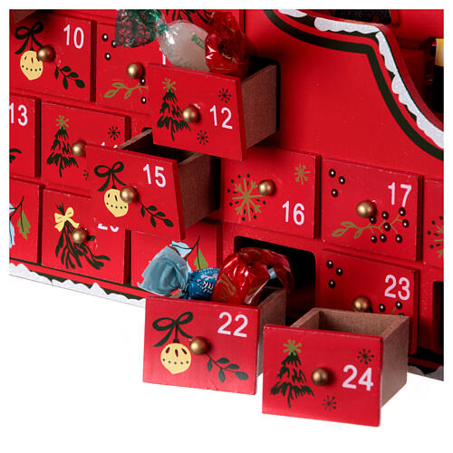 Calendario Adviento trineo Papá Noel rojo 25x35x10 cm 3