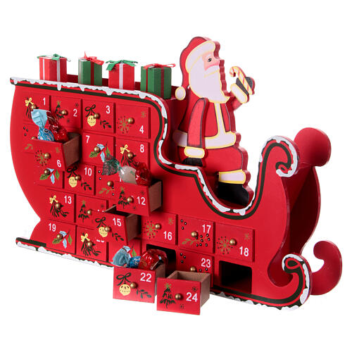 Calendario Adviento trineo Papá Noel rojo 25x35x10 cm 5
