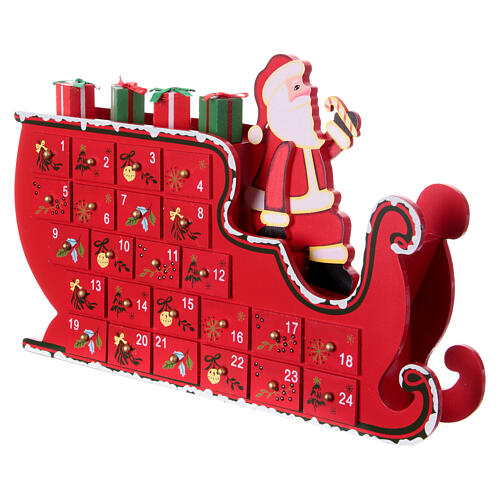 Calendario avvento slitta Babbo Natale rossa 25x35x10 cm 8