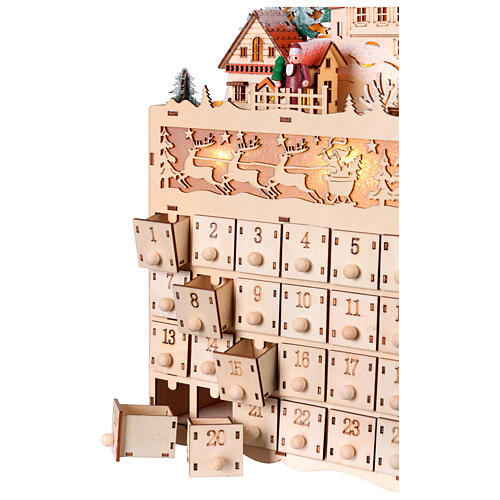 Adventskalender aus Holz mit Berglandschaft und Rentieren, LEDs warmweiß – 35 cm 4
