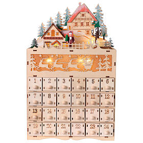 Calendario d'Avvento legno con paesaggio montagna renne 35x20x10 cm luce bianco freddo