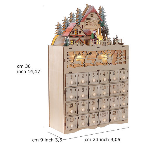 Advent Calendar Wood Mountain Landscape Reindeer Warm White Light, 35x20x10 cm 3