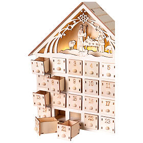 Calendario d'avvento con Natività luce led bianca 30x30x5 cm legno