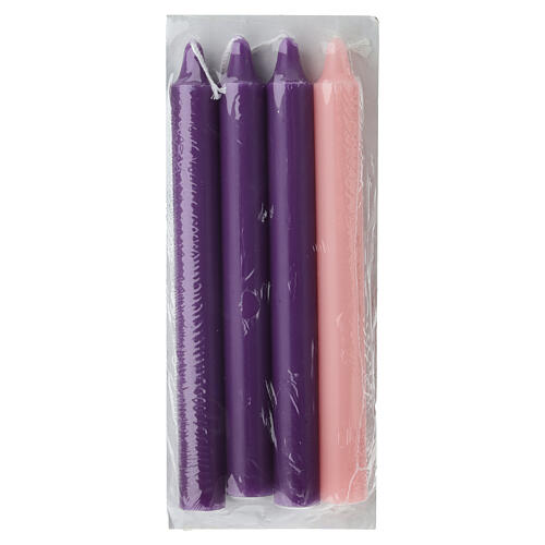 Kit 4 bougies de l'Avent violet et rose 20 cm 3
