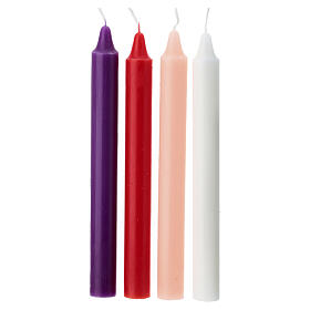 Kit 4 candele Avvento, bianco, rosa, rosso e viola 20 cm