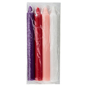 Kit 4 candele Avvento, bianco, rosa, rosso e viola 20 cm